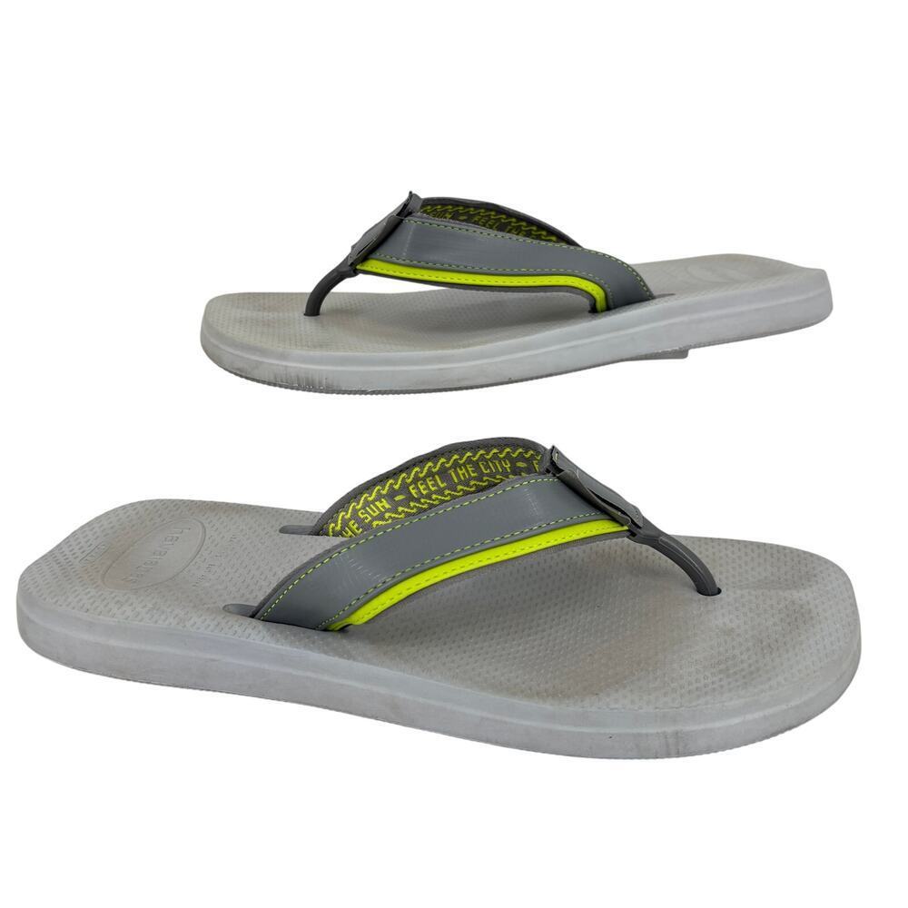 Havaianas Flip Flop Sandals Mens Size 11 / 12 Gray Neon‎ Green Comfort Toe Post